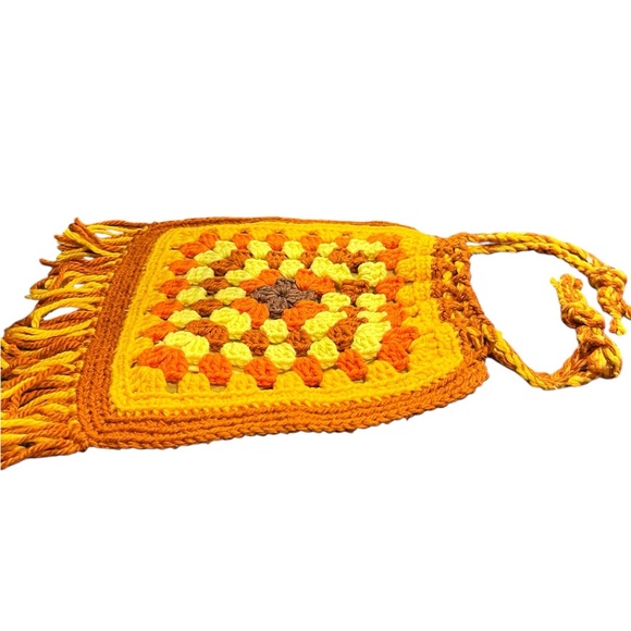 Vintage handcrafted Crochet Multicolored drawstring Bag - Picture 4 of 10